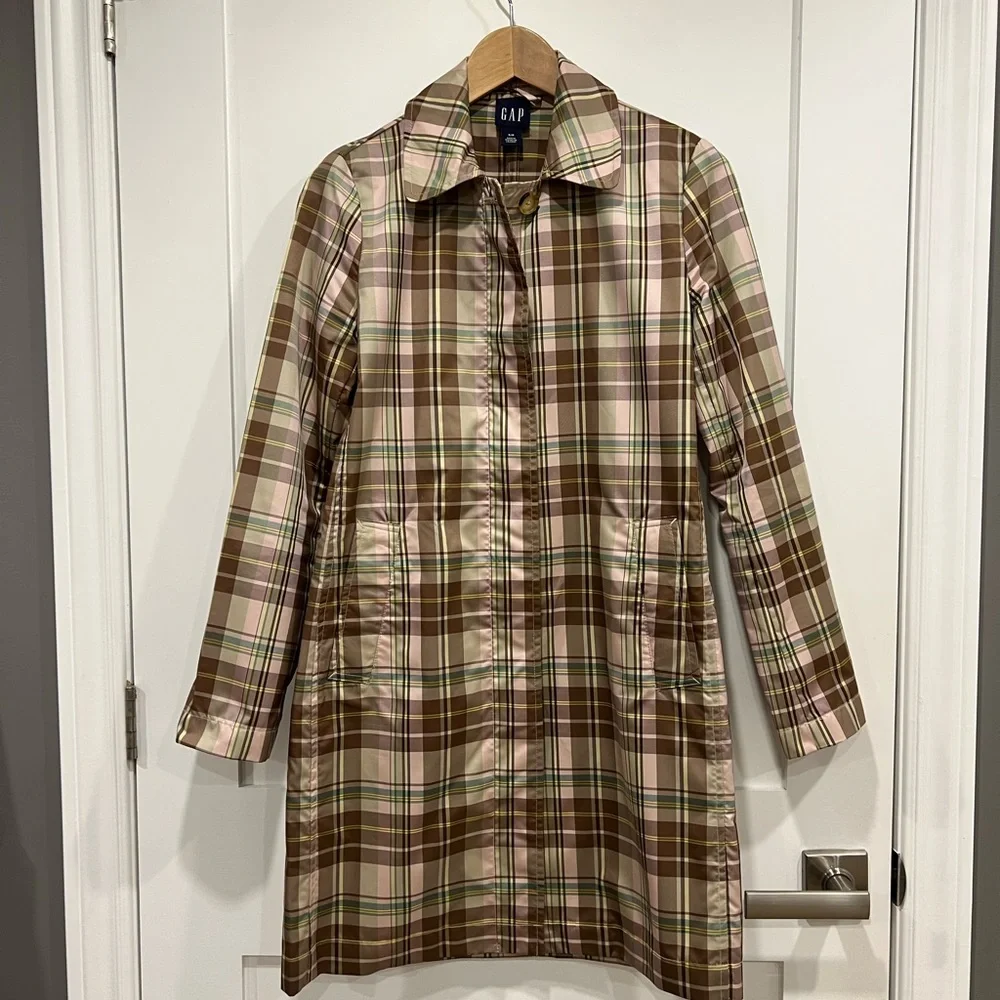 GAP Women's Trench Coat - Brown and Pink Plaid - Picture 1 of 16